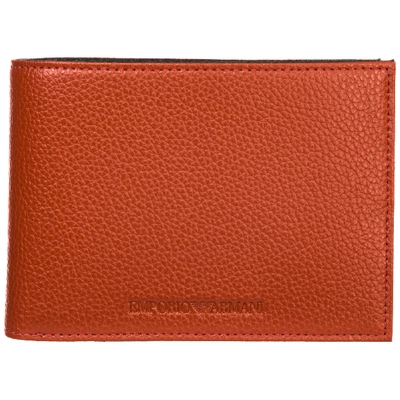 Shop Emporio Armani Men's Genuine Leather Wallet Credit Card Bifold In Orange
