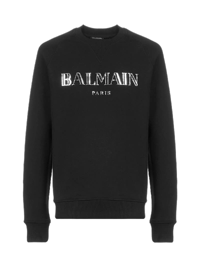 Shop Balmain Fleece In Noir Argent