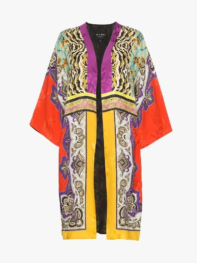 Shop Etro Patch Print Jacquard Kimono In Multicolour