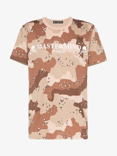 Shop Mastermind Japan Camouflage Logo Print Cotton T-shirt In Brown