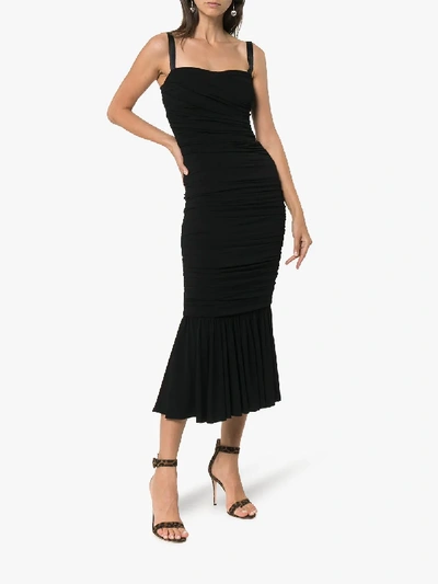 Shop Dolce & Gabbana Ruched Midi Dress In Black