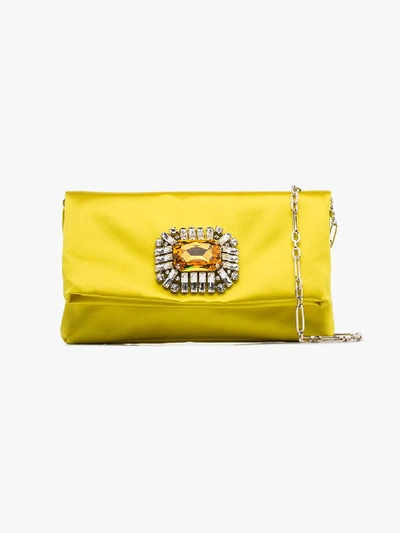 Shop Jimmy Choo Yellow Titania Embellished Clutch Bag