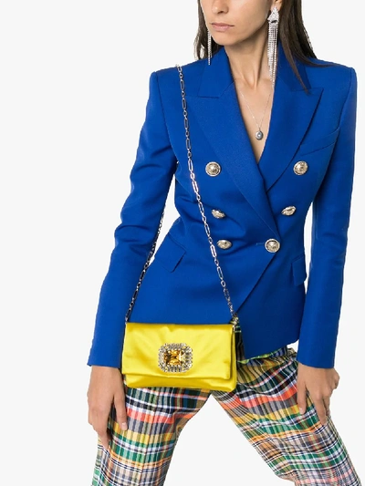Shop Jimmy Choo Yellow Titania Embellished Clutch Bag