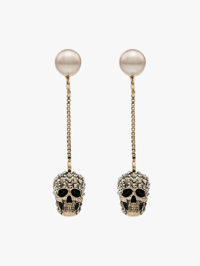 Shop Alexander Mcqueen Gold Tone Crystal Skull Drop Earrings In 2079 Gold