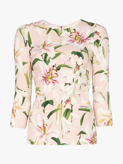 Shop Dolce & Gabbana Cady Lily Print Top In Pink