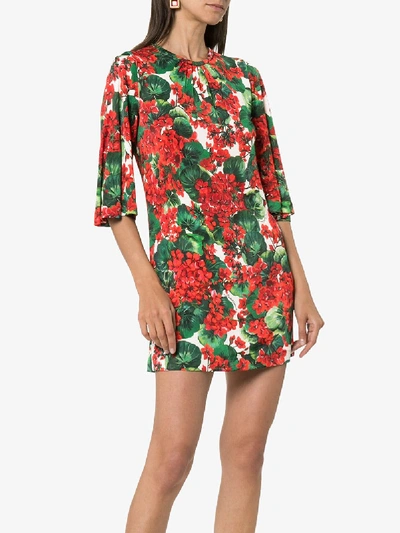 Shop Dolce & Gabbana Geranium Print Mini Dress In Red