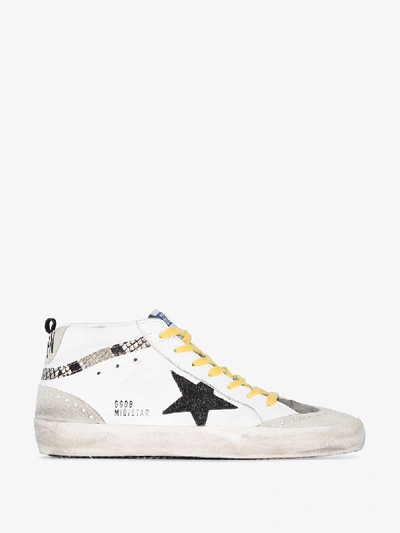 Shop Golden Goose White Superstar Glitter Distressed Mid-top Sneakers