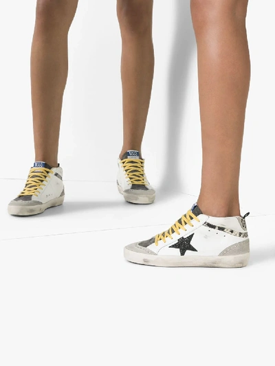 Shop Golden Goose White Superstar Glitter Distressed Mid-top Sneakers
