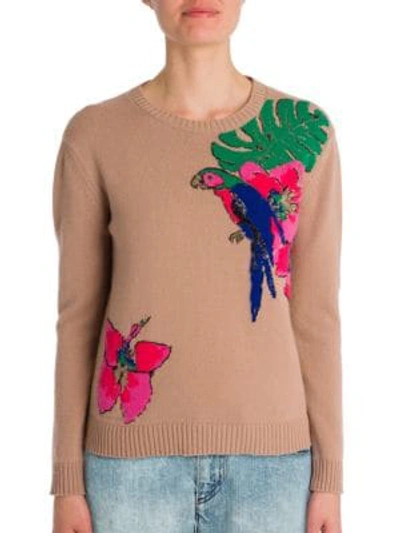Shop Valentino Tropical Dream Embroidered Cashmere Sweater In Skin Tropical