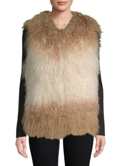 Shop Adrienne Landau Dyed Lamb Fur Vest In Beige