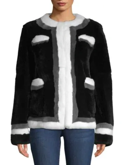 Shop Pologeorgis Women's Boxy Dyed Rabbit Fur Jacket In Black White