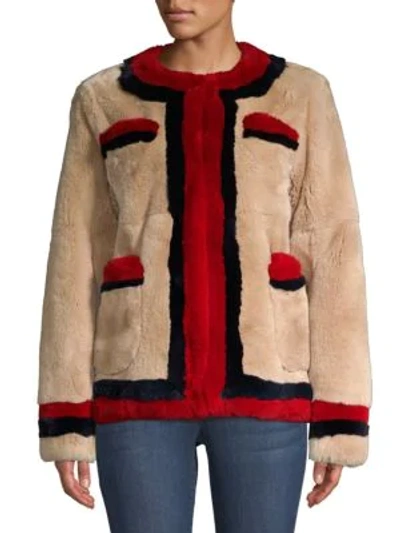 Shop Pologeorgis Boxy Dyed Rabbit Fur Jacket In Camel Navy