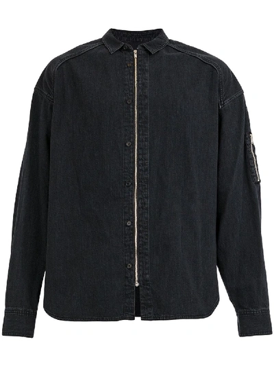 Shop Juunj Juun.j Zipped Denim Shirt - Black