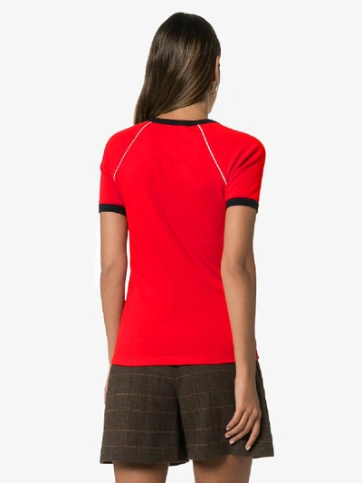 Shop Gucci Tennis Logo Embroidered Cotton T-shirt In Red
