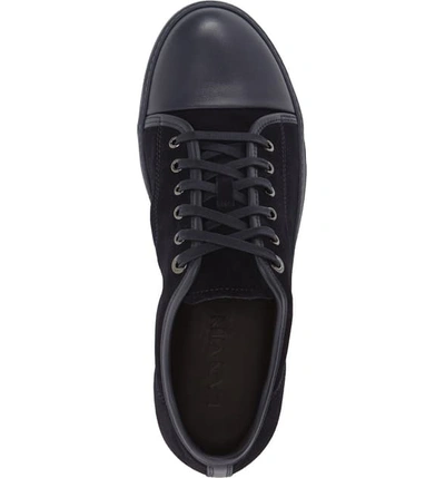 Shop Lanvin Low Top Sneaker In Navy Blue Suede