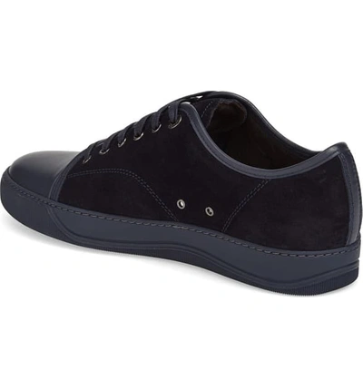 Shop Lanvin Low Top Sneaker In Navy Blue Suede