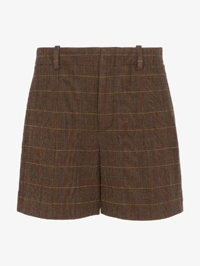 Shop Chloé Check Wool Shorts In Brown