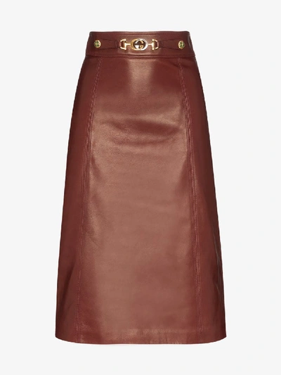 Shop Gucci Horsebit Detail Leather Skirt In Brown