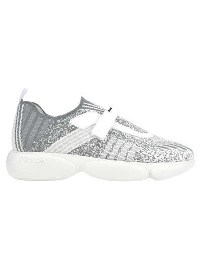 Shop Prada Cloudbust Knit Sneakers In White + Silver