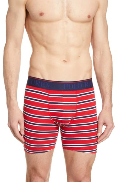 Shop Polo Ralph Lauren Stretch Cotton Boxer Briefs In Red Multi Stripe