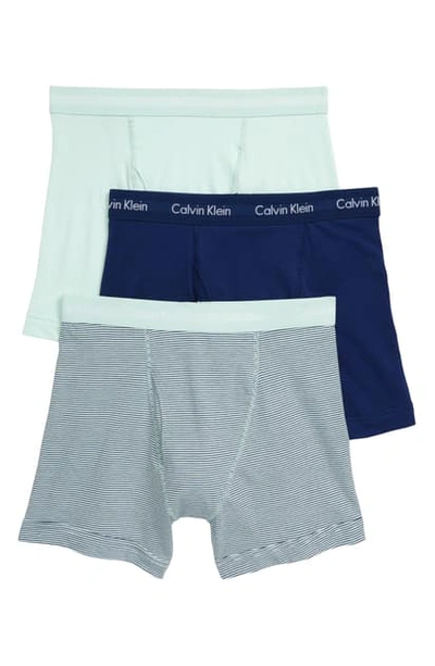 Shop Calvin Klein 3-pack Boxer Briefs In Green/ Stripe/ Blue Depth