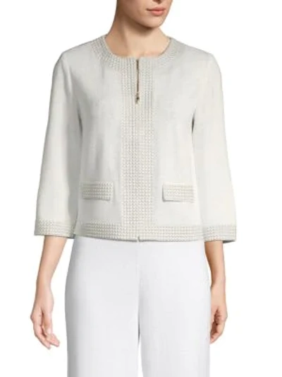 Shop St John Studded Zip Jacket In White