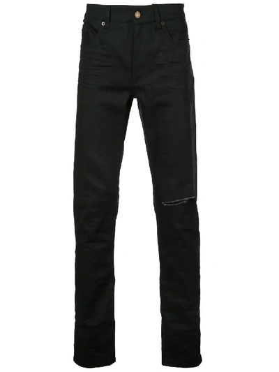 Shop Saint Laurent Distressed Slim Fit Jeans - Black