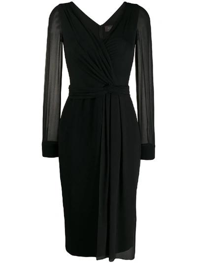Shop Max Mara Sheer Sleeve Dress In Black