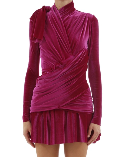 Shop Balenciaga Velvet Draped Wrapped Dress In Pink