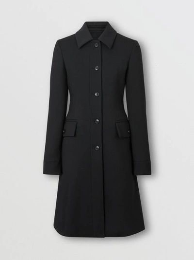 Shop Burberry Wool Silk Tailored Coat In Black