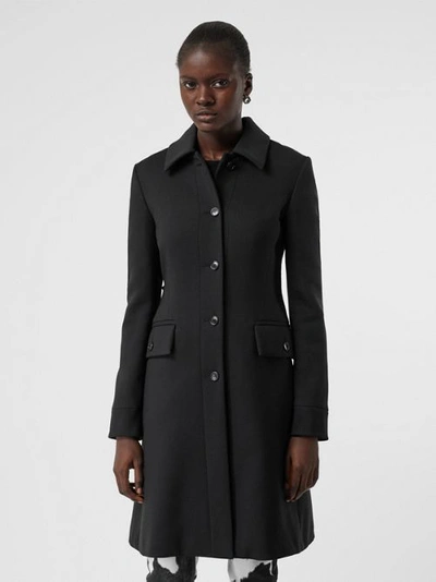 Shop Burberry Wool Silk Tailored Coat In Black