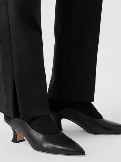 Shop Burberry Satin Stripe Detail Wool Tailored Trousers In Black