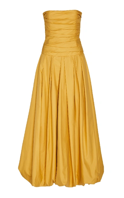 Shop Khaite Ingrid Strapless Cotton-taffeta Gown In Yellow
