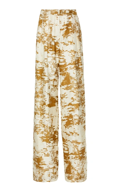 Shop Max Mara Riviera Linen-silk Wide-leg Pants In Gold