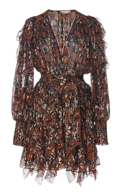 Shop Ulla Johnson Natalia Printed Silk-blend Dress In Brown