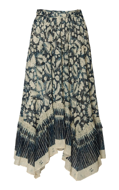 Shop Ulla Johnson Merisa Printed Cotton-blend Midi Skirt In Blue