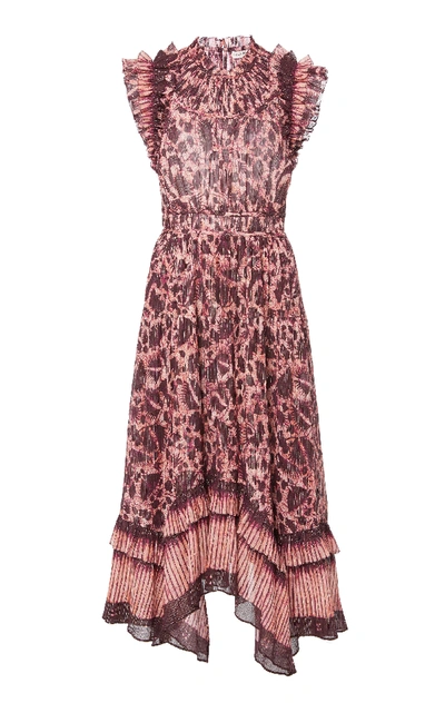 Shop Ulla Johnson Amalia Floral-print Cotton And Silk-blend Midi Dress In Burgundy