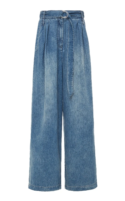 Shop Tibi Vintage Stone Denim Stella Full Length Pant In Blue