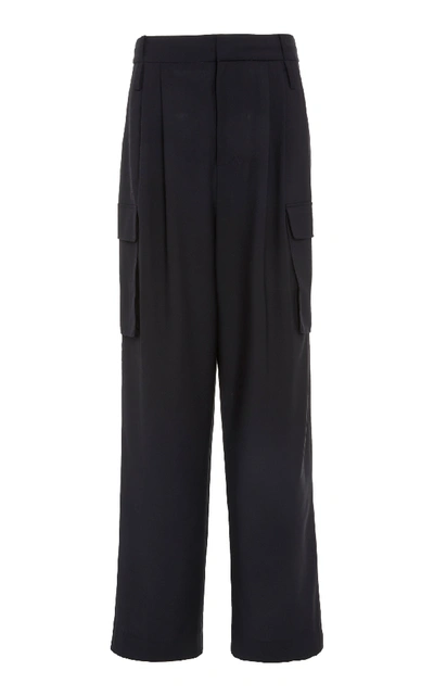 Shop Tibi Tropical Wool Pleated Cargo Pant In Navy