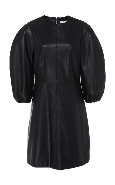 Shop Tibi Structured Faux Leather Mini Dress In Black