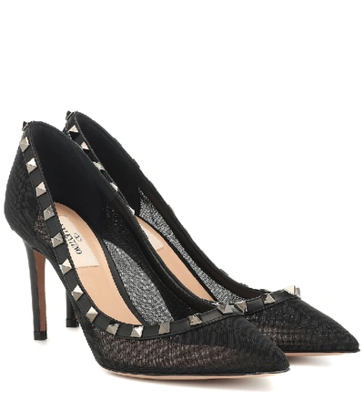 Shop Valentino Rockstud Mesh And Leather Pumps In Black