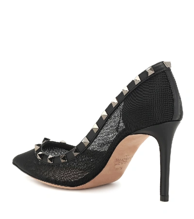 Shop Valentino Rockstud Mesh And Leather Pumps In Black