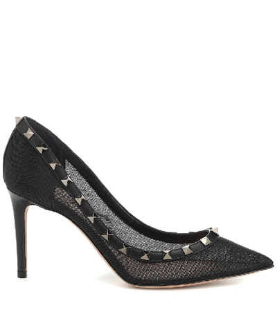 Shop Valentino Rockstud Mesh And Leather Pumps In Black