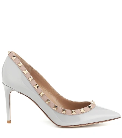 Shop Valentino Rockstud Patent Leather Pumps In Grey