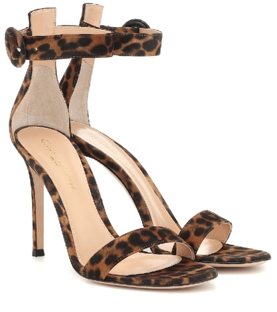 Shop Gianvito Rossi Portofino 105 Leopard-print Sandals In Brown