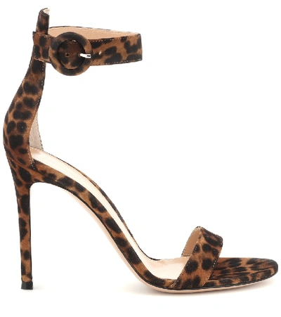 Shop Gianvito Rossi Portofino 105 Leopard-print Sandals In Brown