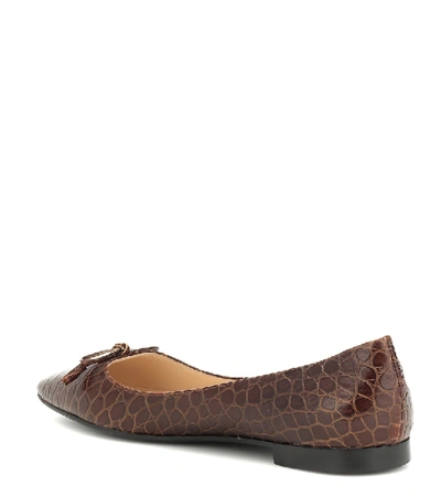 Shop Prada Croc-effect Leather Ballet Flats In Brown