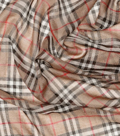 Shop Burberry Check Wool And Silk Scarf In Beige