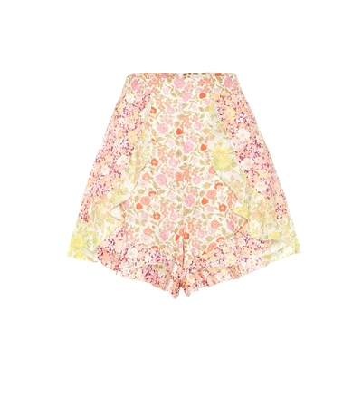 Shop Zimmermann Goldie Spliced Frill Linen Shorts In Multicoloured