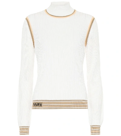 Shop Fendi Silk Ribbed-knit Sweater In White